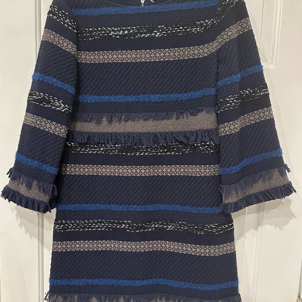 Alice + Olivia Tweed Fringe Stripe Dress size 6